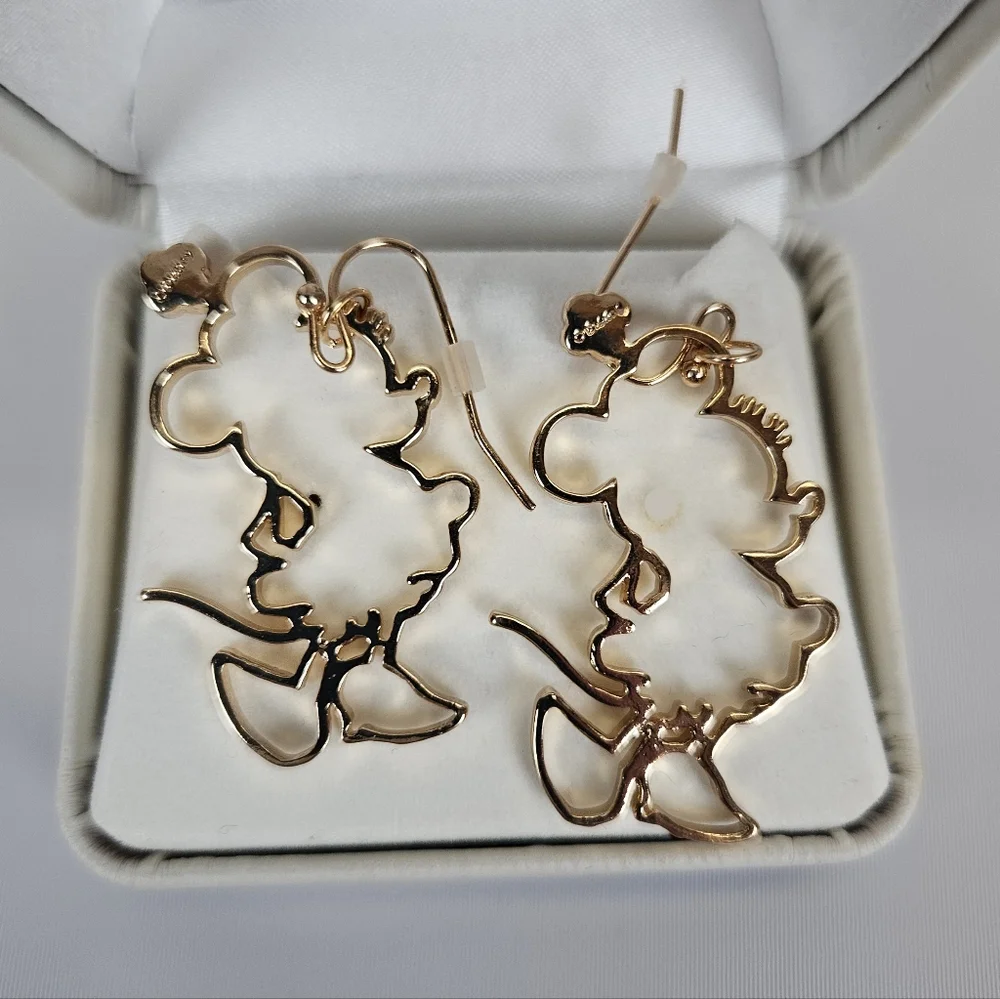Minnie Mouse Dangling Earrings Outline Gold Colored